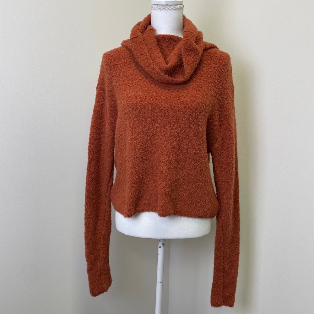 Free People Rust Orange Boucle Wool Alpaca Cowl Neck Cropped Sweater Small